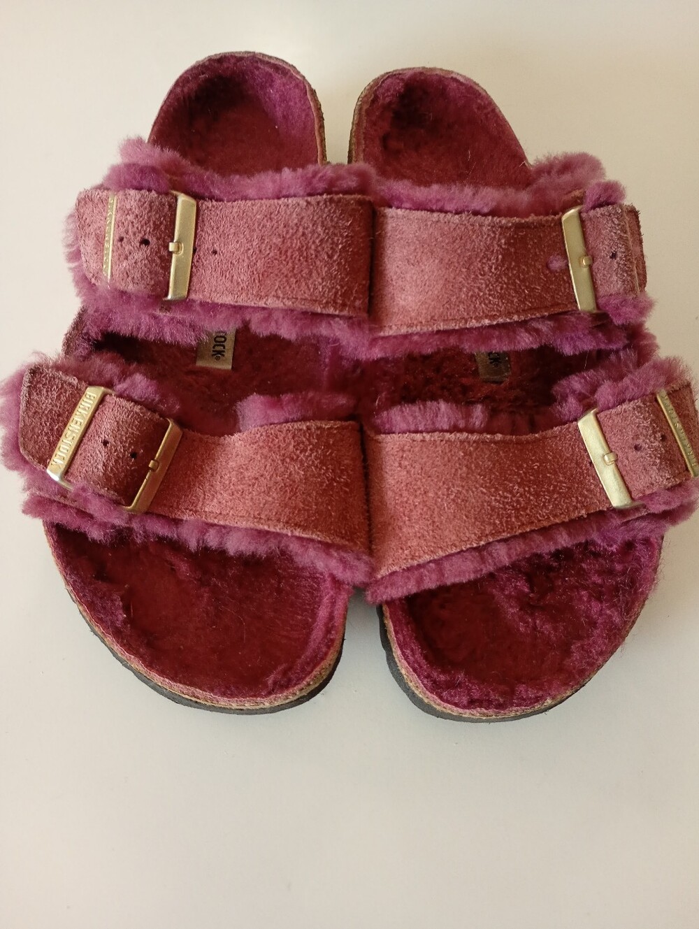 Birkenstock | Fuzzy Double-Strap Shearling Sandals - Raspberry | 41